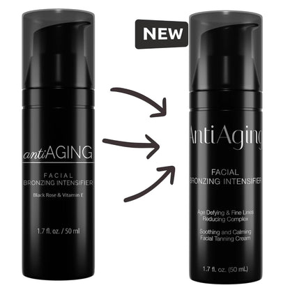 Comparación de envase antiguo vs. nuevo de Onyx Anti-Aging bronceador facial