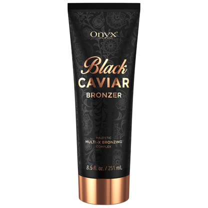 Packshot de Onyx Black Caviar Bronzer, loción bronceadora avanzada diseñada para un bronceado intenso y un tono dorado uniforme.