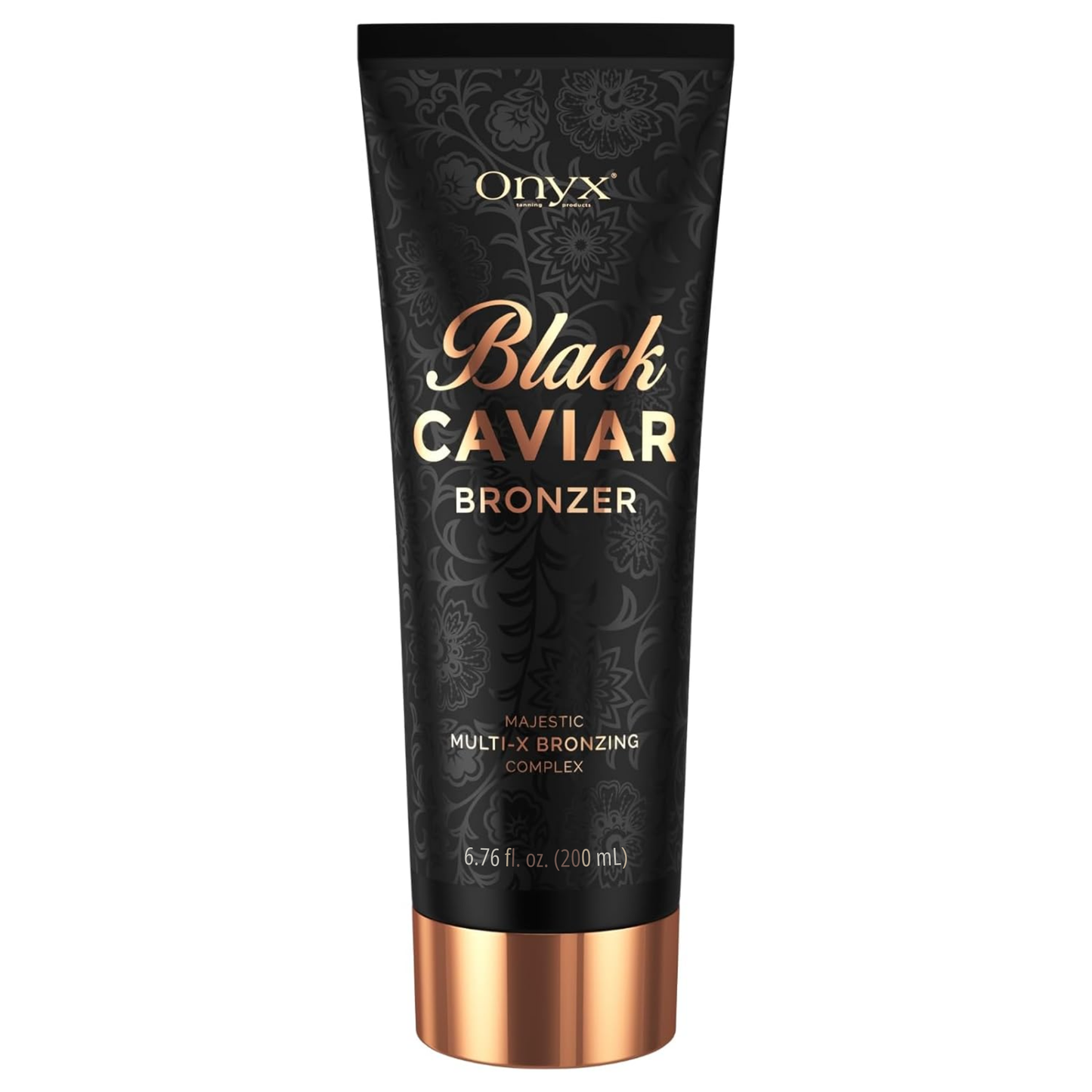 Packshot de Onyx Black Caviar Bronzer, loción bronceadora avanzada diseñada para un bronceado intenso y un tono dorado uniforme.