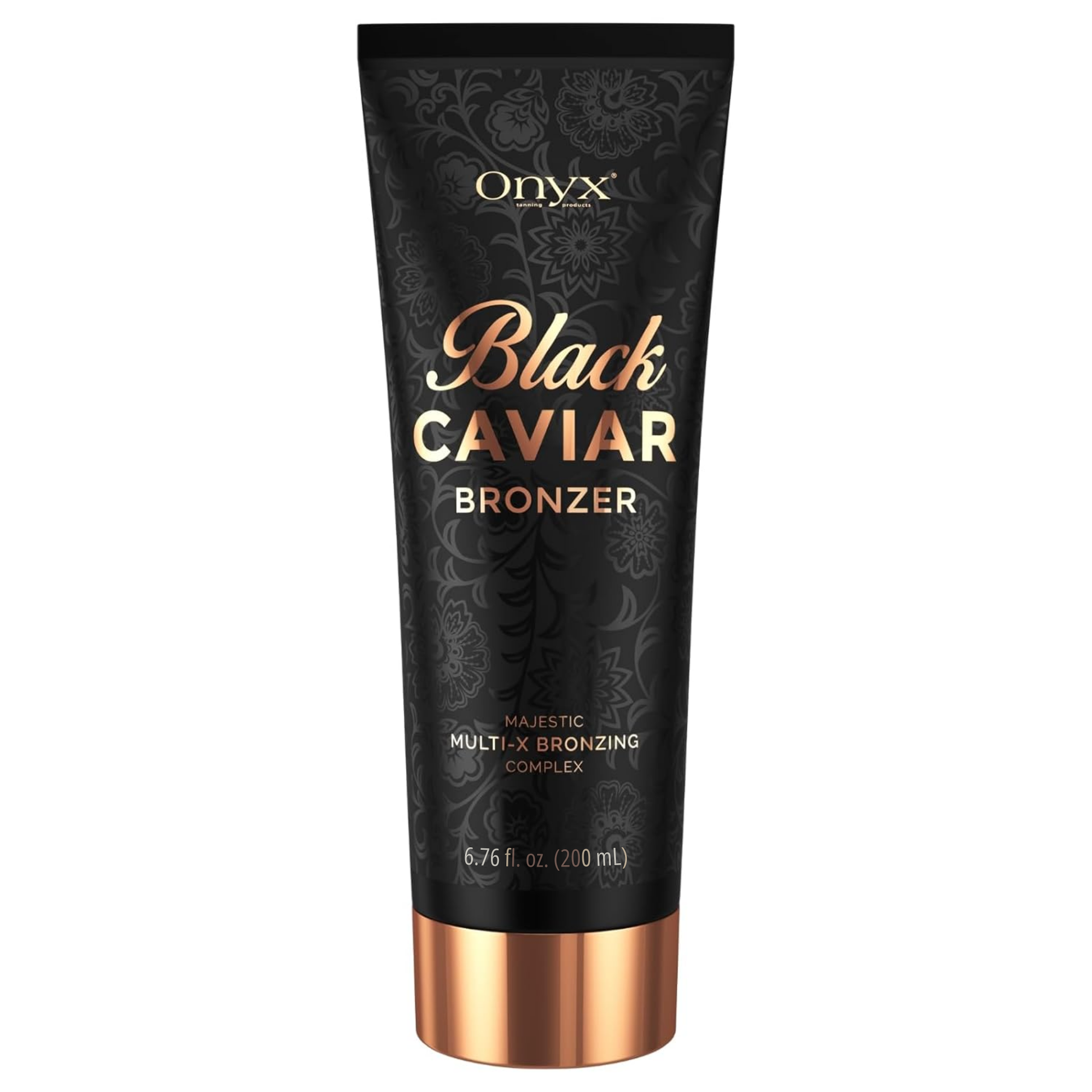 Packshot de Onyx Black Caviar Bronzer, loción bronceadora avanzada diseñada para un bronceado intenso y un tono dorado uniforme.
