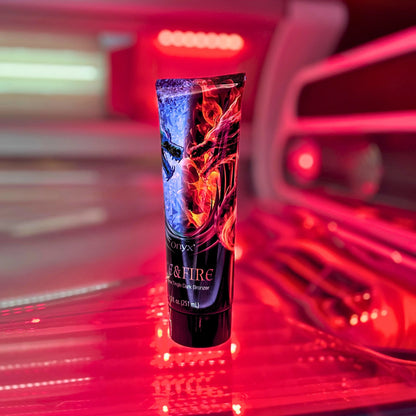 Ice & Fire loción colocada en solarium con luz roja
