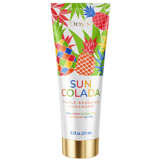 Onyx Suncolada loción bronceadora aislada sobre fondo blanco