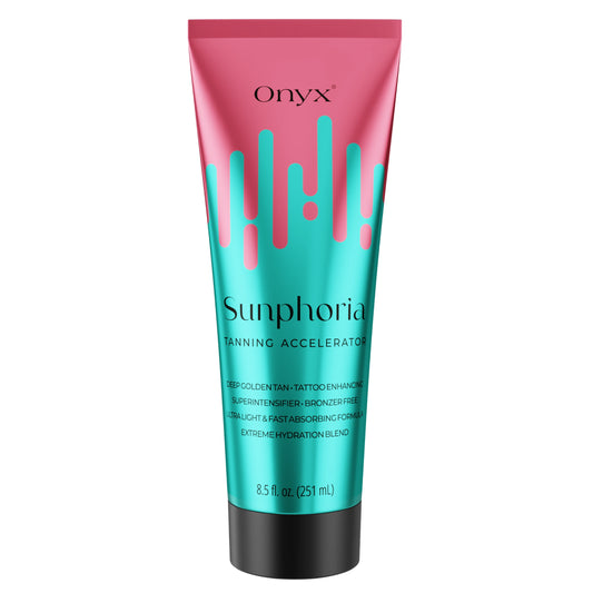 Imagen de producto de la Loción Bronceadora Onyx Sunphoria con tubo sobre fondo blanco