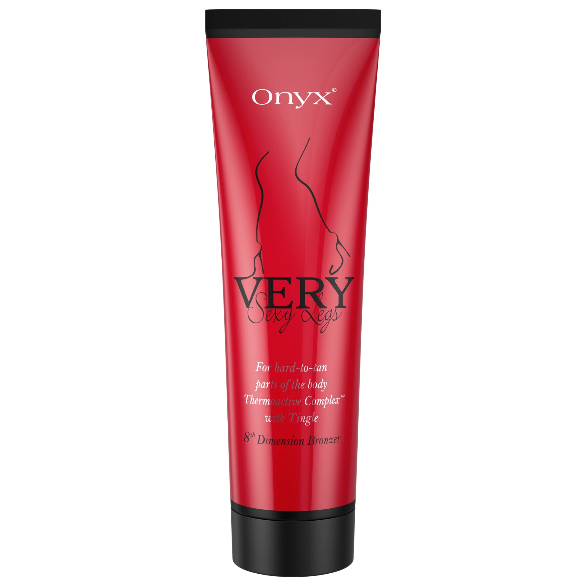 Imagen del producto Onyx Very Sexy Legs Bronceador con efecto tingle para zonas difíciles de broncear, en tubo rojo con tapa negra